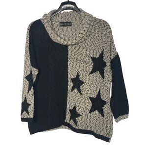Talk of the Walk Loose Knit Star Color Block Cowl Neck Sweater Sz MED Boxy
